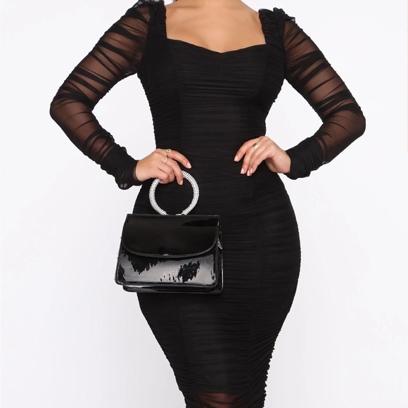 NEW Sexy Black See Through Ruched Midi Dress Plus Size 2x by Fashion Nova NWT - Picture 4 of 15